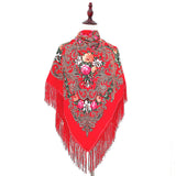 Bufanda cuadrada étnica retro con flores, chal musulmán, bufandas con flecos para mujeres, damas y niñas