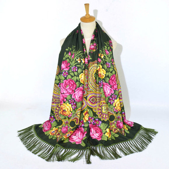 Étnico retro flor bufanda larga chal bufandas con flecos para mujeres damas niñas