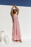 Pink Halter Backless Vacation Party Maxi Dresses