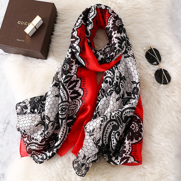 Bufanda de seda con estampado de moda elegante para mujer, damas y niñas, 90 x 180