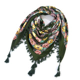 Bufanda cuadrada con estampado de flores étnicas, bufandas con flecos para mujeres y niñas