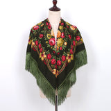 Ethnic Flower Print Square Scarf Shawl Wrap Fringed Scarves for Women Ladies Girls
