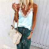 Lace Patchwork V Neck Spaghetti Straps Casual Camis