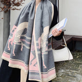 Bufanda cálida con diseño de caballo y borlas retro, chal grueso de Cachemira para mujeres y niñas