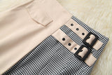 Apricot Splicing Houndstooth Single-breasted Coat Jacket Skirt Two-piece Set