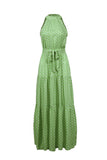Robe longue bohème bohème imprimé à bretelles suspendues vert 
