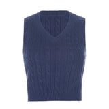 V-neck Knitting Lattice Crop Vest Sweater
