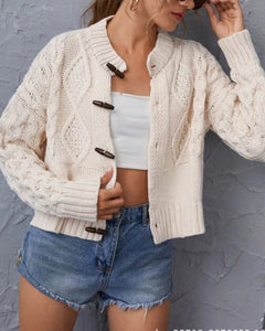 Single-breasted Argyle Pattern Knit Horn Button Cardigan Sweater