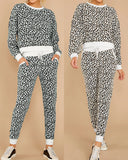 Round Neck Leopard Print Casual Two-piece Suit Home Outfit