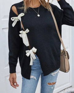 Split Bow-knot Lace-up Knit Sweater