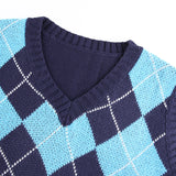 Blue Lattice V-neck Knitting Vest Sweater