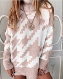 Geometric Shape Houndstooth Knit Vintage Sweater