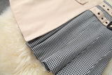 Apricot Splicing Houndstooth Single-breasted Coat Jacket Skirt Two-piece Set