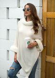Pullover Pompom Fur Collar Sleeves Sweater Cloak Shawl Cape