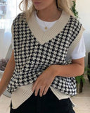 Houndstooth V-neck Knitted Vest Sweaters