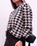Houndstooth Batwing Sleeve Knitting Swearter