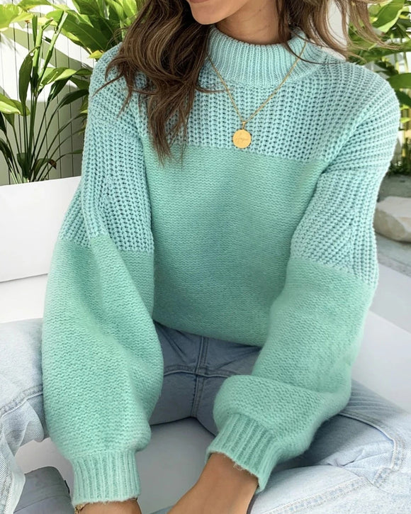 Suéter de punto informal con empalme y mangas de burbujas