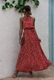 Red Wave Bohemian Boho Printed Hanging Neck Straps Maxi Dresses