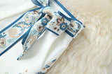 Elegant Floral Print Lantern Sleeve Shirt Belt Shorts Two-piece Set