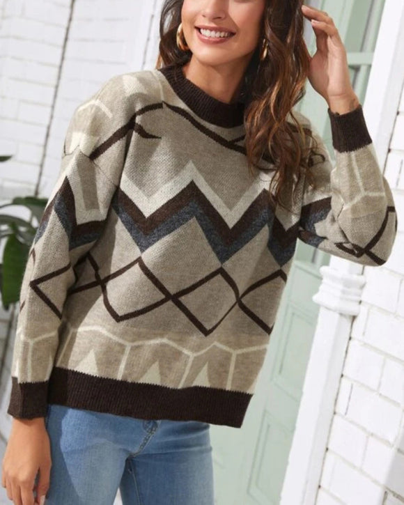 Punto de suéter vintage con patrón de rombos de color en contraste