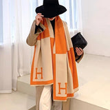 Colorblock Warm Scarf Cashmere Double-sided Thick Shawl Wrap for Women Ladies Girls