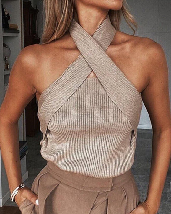 Cross Strapless Halter Camis Tops Sweaters
