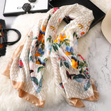 Bufanda de seda con estampado de flores y mariposas a la moda para mujeres y niñas 90x180