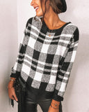 Houndstooth Round Collar Knit Plaid Blouses