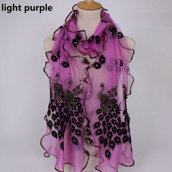 Mode dentelle écharpe Net fil impression paon couture flocage Phoenix écharpe pour femmes dames filles
