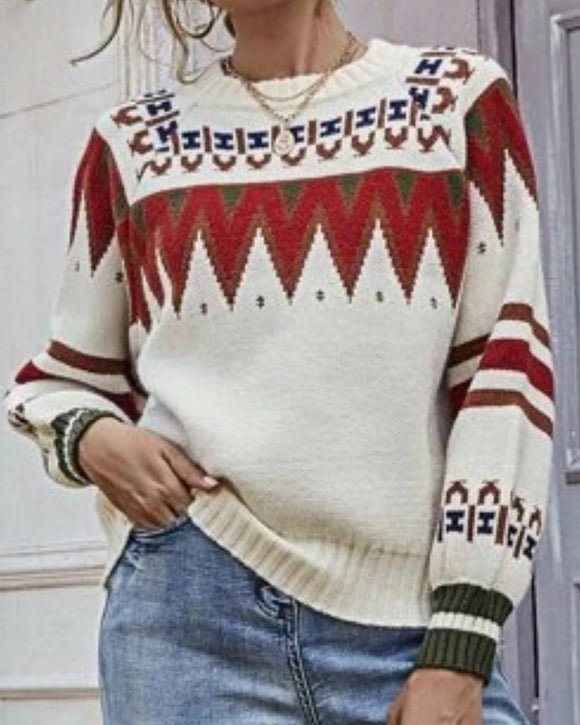 Suéter de punto geométrico con estampado de rombos en contraste