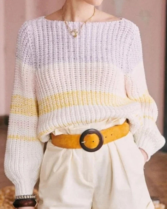 Suéter de punto con rayas en contraste y manga farol