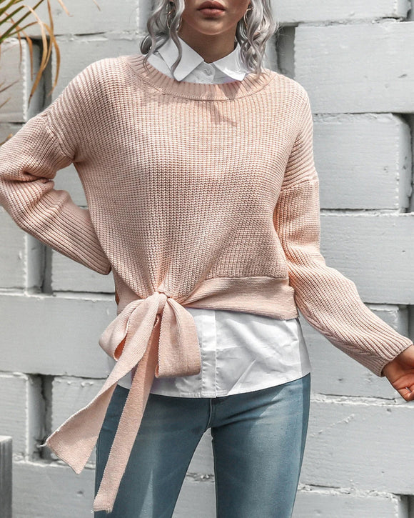 Casual Office Style Bowknot Knitting Sweater