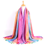 Bufanda larga con estampado de plumas de arcoíris, bufandas con flecos para mujeres y niñas