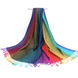 Ethnic Style Rainbow Gradient Color Long Soft Neck Scarf Wrap Shawl for Ladies Girls Women