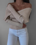 Sexy Pile Collar Off Shoulder Knit Sweater Blouse