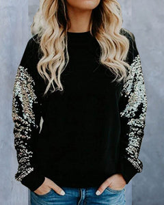 Sequins Round Neck Long Sleeve Loose Waist Blouses