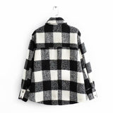 Black And White Grid Single-breasted Shirt Style Cardigan Coat