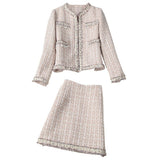 Single-breasted Tweed Blazers Mini A-line Skirt Suit Two-piece Set