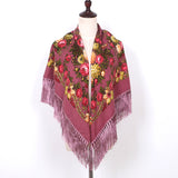 Ethnic Flower Print Square Scarf Shawl Wrap Fringed Scarves for Women Ladies Girls