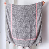 Tassel Grey Printed Cotton Scarf Shawl for Women Ladies Girls