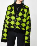 Single-breasted Checkerboard Knitting Short Cardigans