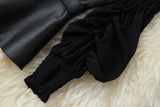 Pearl Suede Splicing Net Yarn Ruffled Sleeves Tops Wide Leg Pants Two-piece Set