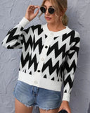 Striped Knit Single-breasted Geometry Sweaters Cardigans