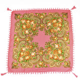 Ethnic Flower Print Square Scarf Shawl Fringed Scarves for Women Ladies Girls