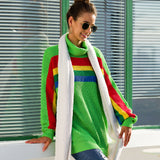 Pull long en tricot à rayures arc-en-ciel pour femmes 