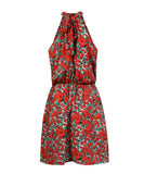 Floral Red Bohemian Boho Printed Hanging Neck Straps Mini Dresses