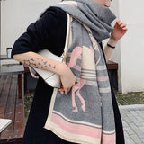 Bufanda cálida con diseño de caballo y borlas retro, chal grueso de Cachemira para mujeres y niñas