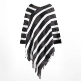 Tassel Fringed Pullover V-neck Collar Plaid Sweater Cloak Shawl Cape