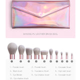 10 Uds. Juego de brochas de maquillaje rosa con bolsa, base en polvo, rubor, sombra de ojos, labios, cosmética, brocha de belleza