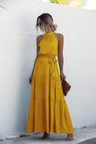 Yellow Wave Bohemian Boho Printed Hanging Neck Straps Maxi Dresses